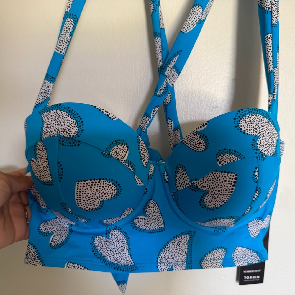 torrid Bright Blue Heart-Print Longline Swim Bra